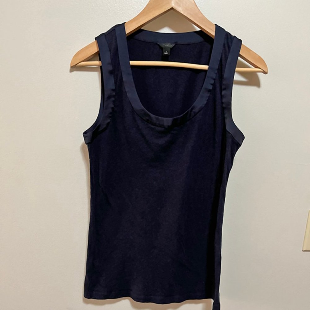 Ann Taylor Navy Tank Top with a Satin-like Collar